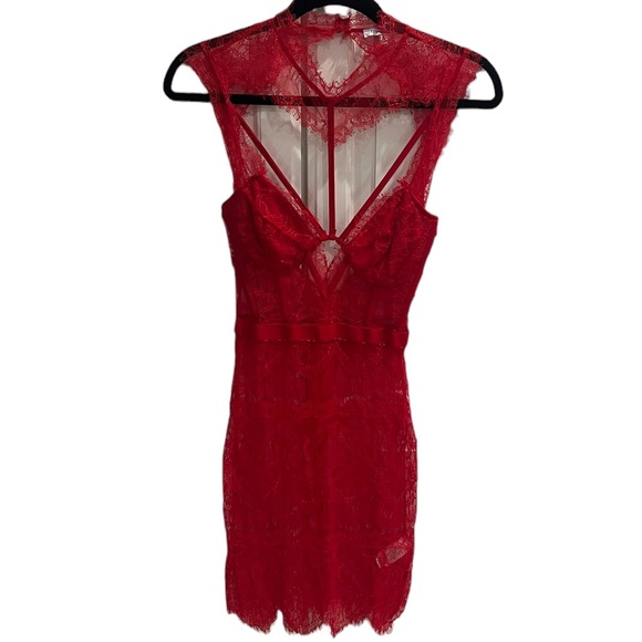 Fashion Nova - Sheer Red Lace Dress - Women’s Size S - Picture 2 of 9